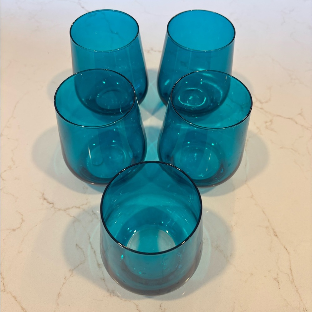 Estelle Colored Glass, stemless set of 5 in teal